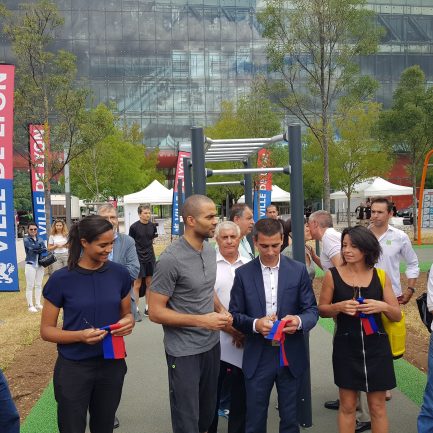 Yann Cucherat en compagnie de Tony Parker lors du lancement de l'application enform@Lyon