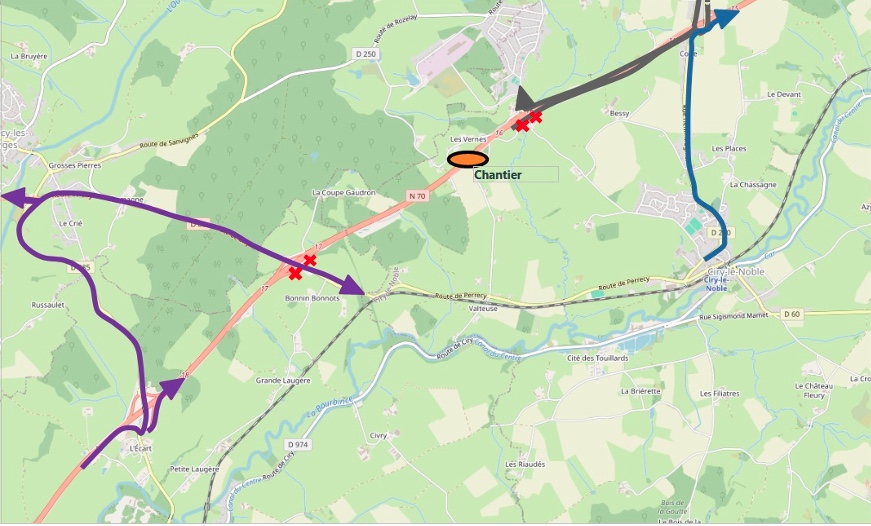 travaux de réparation de la chaussée sur la RN70 au niveau de City-le-Noble