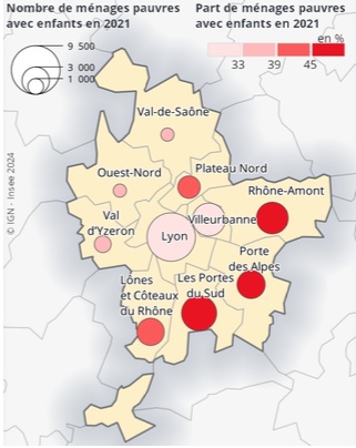 9 430 ménages pauvres avec au moins un enfant de moins de 18 ans résident dans la
CTM de Lyon. (@Insee, 2021)